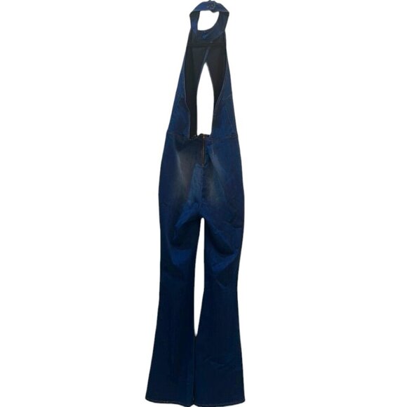 M Michel Open Back Flared Denim Jumpsuit Size Small - Picture 9 of 16